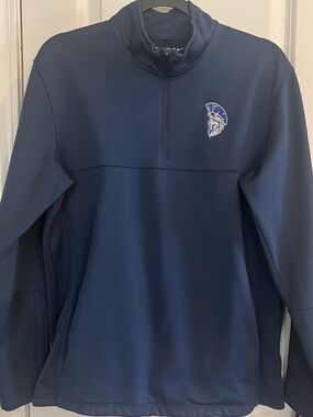 Nike Navy Blue Quarter-Zip Pullover with Embroidered Spartan Logo - Size M